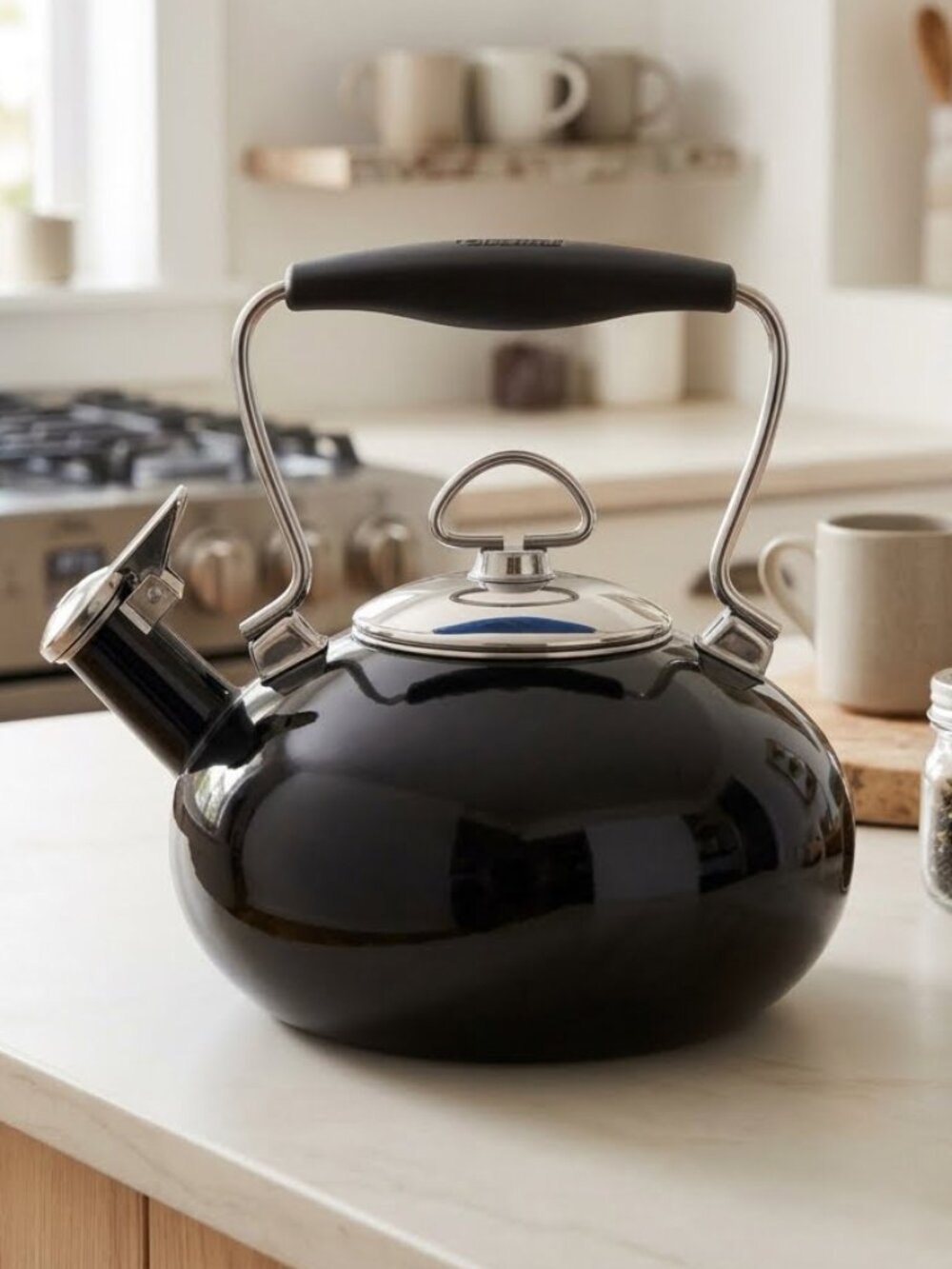 Chantal Classic Enamel-on-Steel Onyx Black Whistling Tea Kettle
